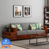 Taskwood Furniture Solid Wood Sheesham Wood For Living, Waiting Room/ Office Fabric 3 Seater Sofa