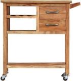 Temperado Acacia Wood Multipurpose Bar Trolley With Wheels, 2 Drawers & 3 Shelves Solid Wood Bar Trolley