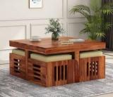 Thanglala 4 Seater Coffee Table with 4 Stool Solid Wood Coffee Table