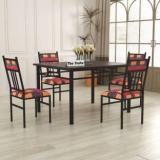 The Porto Metal Four Seater Dining Set/ Wooden Top Dining Set With Cushion Chair | Metal 4 Seater Dining Set