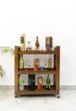 Timberly Sheesham Wood Bar Trolley | Bar Cabinet With 3 Shelf And 4 Wheels 32x12x28 Inch Solid Wood Bar Cabinet