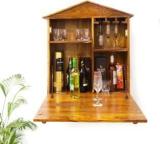 Timberly Sheesham Wood Hut Shape Design Bar Cabinet With 4 Shelf 30x10x28Inch Solid Wood Bar Cabinet