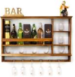 Timberly Sheesham Wood Wall Mounted Wine Rack, Bar Cabinet With Glass Storage|37x5x24Inch Solid Wood Bar Cabinet