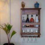 Timberly Wall Hanging Design Bar Cabinet, Wine Rack With Glass Holder, Mini Bar For Home Solid Wood Bar Cabinet