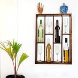 Timberly Wooden Wine Rack Wall Mounted Shelf With 4 Bottles And 4 Glasses Stacking, Wodden Capacity For Living Room, Bedroom And Garden, Solid Wood, Natural Finish Solid Wood Bar Cabinet