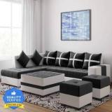 Torque Jamestown L Shape 8 Seater Fabric Sofa Set With Center Table And 2 Puffy Fabric 3 + 2 + 1 + 1 Sofa Set