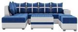 Torque Jamestown L Shape LHS Set With Center Table And Puffy Fabric 3 + 2 + 1 + 1 Blue Sofa Set