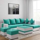 Torque Steffan L Shape 8 Seater With Centre Table And 2 Puffy Fabric 3 + 2 + 1 + 1 Sofa Set