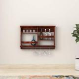 Touchwood Premium Quality Wall Mounted Wine Rack With Glass Storage | Mini Bar For Home Solid Wood Bar Cabinet