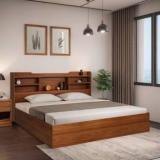 Trevi Bolton Queen Size Bed Without Storage In Bali Teak Colour Engineered Wood Queen Bed