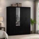 Trevi Mustang 4 door Wardrobe With Drawer With Mirror Engineered Wood 4 Door Wardrobe