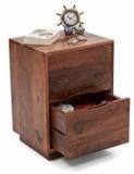 True Furniture Sheesham Wood Bed Side End Table With Storage For Living Room | Teak Finish Solid Wood Bedside Table