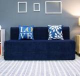 Uberlyfe 3 Seater Sofa Cum Bed Perfect For Guests Chennile Fabric Washable Cover With 2 Cushions Dotted Blue| 6' X 6' Feet Double Sofa Bed