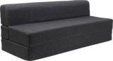 Uberlyfe 3 Seater Sofa Cum Bed Perfect For Guests Jute Fabric Washable Cover Dark Grey | 6' X 6' Feet. Double Sofa Bed