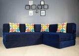 Uberlyfe L Shaped Sofa Cum Bed Perfect For Living Room Folding Foam Sofa Bed Cum Convertible Mattress 4 Seater Dotted Blue With 4 Cushions Double Sofa Bed