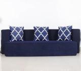 Uberlyfe New Age Folding Sofa Cum Bed With 3 Cushions | Dotted Blue Double Sofa Bed