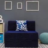 Uberlyfe Sofa Cum Bed Perfect For Guests Chenille Fabric Washable Cover With One Cushion DOTTED BLUE | 3' X 6' Feet Single Sofa Bed