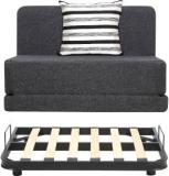 Uberlyfe Sofa Cum Bed With Metal Frame For Living Room With Jute Fabric Washable Cover With 1 Striped Black Patterned Cushion Single Metal Sofa Bed