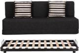 Uberlyfe Sofa Cum Bed With Metal Frame With Jute Fabric Washable Cover With 2 Striped Black Pattern Cushions. Double Metal Sofa Bed