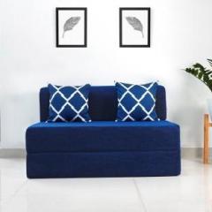 Uberlyfe Two Seater Sofa Cum Bed Perfect for Guests Chennile Fabric Washable Cover with 2 Cushions Dotted Blue | 4' X 6' Feet Double Sofa Bed