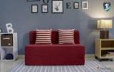 Uberlyfe Two Seater Sofa Cum Bed Perfect For Guests Moshi Fabric Washable Cover With 2 Cushions Red | 4' X 6' Feet Double Sofa Bed