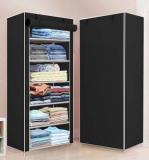 Unearth 1 Door 6 Shelf Fabric PP Carbon Steel Collapsible Wardrobe