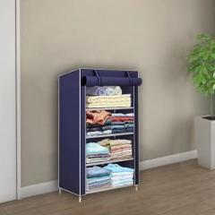 Unearth Plastic PP Collapsible Wardrobe 1 Door 4 Shelf Print Metal PVC Collapsible Wardrobe