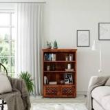 Unitek Furniture Multipurpose Sheesham Solid Wood Semi Open Book Shelf