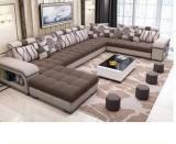 Utf Silvester U Shape 9 Seater Fabric Sofa Set with 4 Puffy Fabric 3 + 2 + 2 + 1 Sofa Set