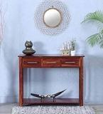 V K D Cor Wooden Console Table For Living Room | Side Entrance Table For Home With 3 Drawers & Shelf Storage | Sheesham Wood, Honey Finish Solid Wood Side Table