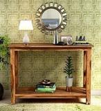 V K D Cor Wooden Console Table For Living Room | Side Entrance Table For Home With Shelf Stroage | Sheesham Wood, Teak Finish Solid Wood Side Table