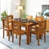 Varsha Furniture Solid Wood 6 Seater Dining Set For Dining Room & Kitchen| Rosewood| Honey Finish Solid Wood 6 Seater Dining Table