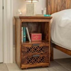 Varsha Furniture Solid Wood Bed Side Table For Bed Room / Living Room| With Open & Drawer Storage Solid Wood Bedside Table