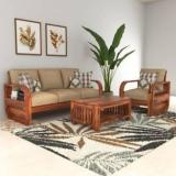 Veenuarts Solid Sheesham Wood 4 Seater Sofa Set | Wooden Sofa Set For Your Living Room Fabric 3 + 1 Sofa Set