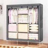 Vipash 3 Door 8 Shelf PP Collapsible Wardrobe Finish Color GREY, DIY PP Collapsible Wardrobe