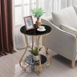 Vought Store Round Side Table with Gold Metal Frame, 2 Tier Coffee, Living Room Bedroom Metal End Table