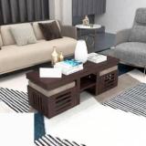 Waywood Coffee Table With Stools |Center Table With 2 Stools | Centre Table With Storage Solid Wood Coffee Table