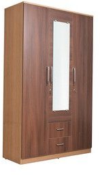 Welkraft Selino Three Door Wardrobe In Dark Brown And Cream Colour