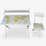 Wishing Clouds World Map Pattern Foldable Kids Study Table & Chair, Ideal For Homework Engineered Wood Study Table