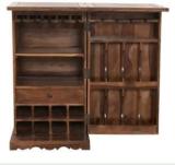 Wood Mount Sheesham Wood Wine Rack Bar Cabinet For Home | Honey Finish Solid Wood Bar Cabinet