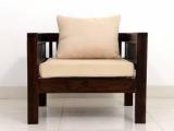 Wood Rylen Wooden Sofa For Living Room | 1 Seater Sofa | Sheesham Wood, Dark Walnut Fabric 1 Seater Sofa