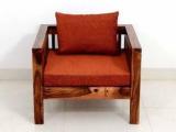 Wood Rylen Wooden Sofa For Living Room | 1 Seater Sofa | Sheesham Wood, Provincial Teak Finish Fabric 1 Seater Sofa