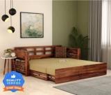 Wooden Street Calder Sheesham Wood Honey Finish King Size Sofa Cum Bed 3 Seater Double Solid Wood Pull Out Sofa Cum Bed