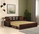 Wooden Street Calder Sheesham Wood Walnut Finish King Size Sofa Cum Bed 3 Seater Double Foam Pull Out Sofa Cum Bed