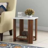 Wooden Street Facile Premium Engineered Wood Exotic Teak Frosty White Finish Bed Side Table Engineered Wood Side Table