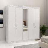 Wooden Street Mahin Five Door Multi Utility Wardrobe with Mirror/Wooden Almirah Engineered Wood 5 Door Wardrobe