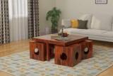 Woodenjoy Solid Sheesham Wood 4 Seater Coffee Table Set For Home Solid Wood Coffee Table