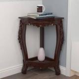 Woodentwist Hand Carved Antique Teak Wood Corner Solid Wood End Table