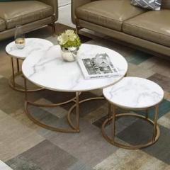 Woodentwist Metallic Round Set of 3 Engineered Wood Coffee Table