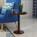 Woodentwist Round Wooden Spindle Side Table For Living Room With Pedestal End Table Engineered Wood End Table